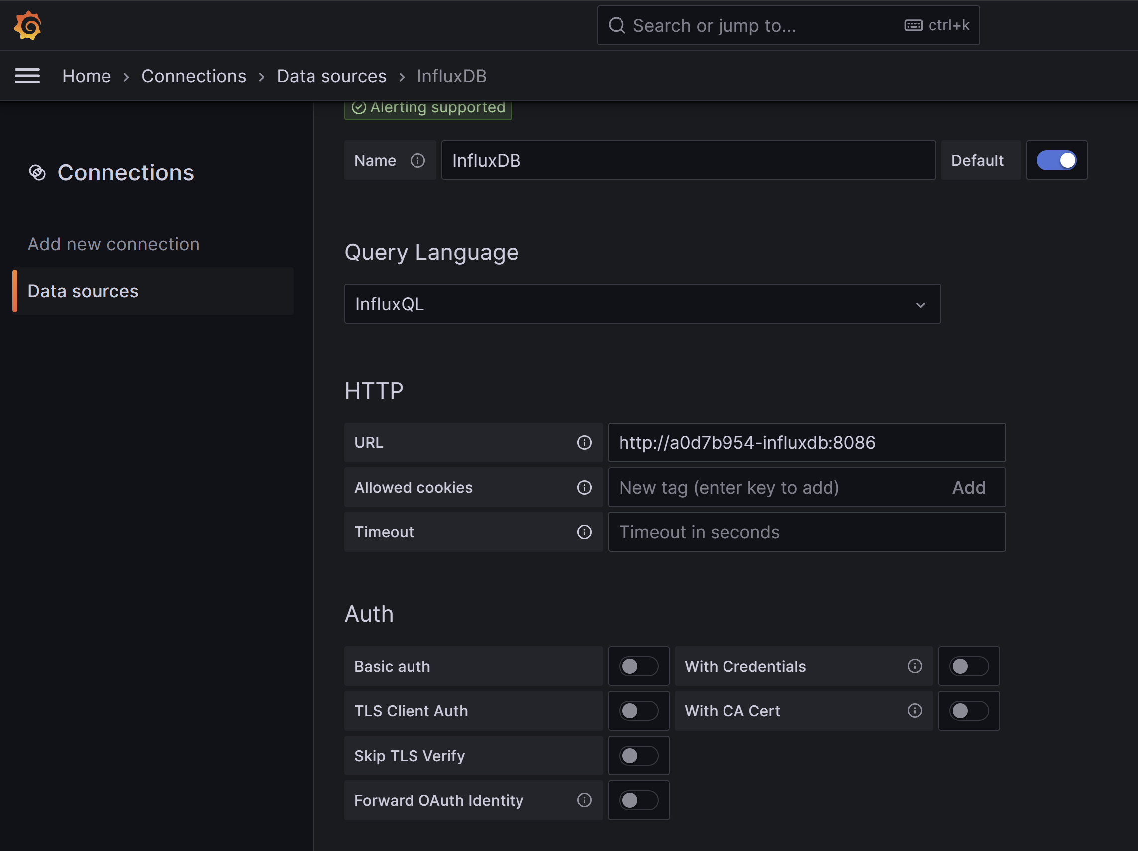 Grafana InfluxDB connection